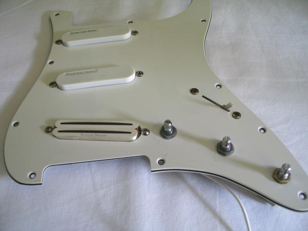 Pre-wired 1987 MIJ Fender Strat pickguard with Lace Sensor Blue, Lace Sensor Gold and Seymour Duncan Hot Rails pickups